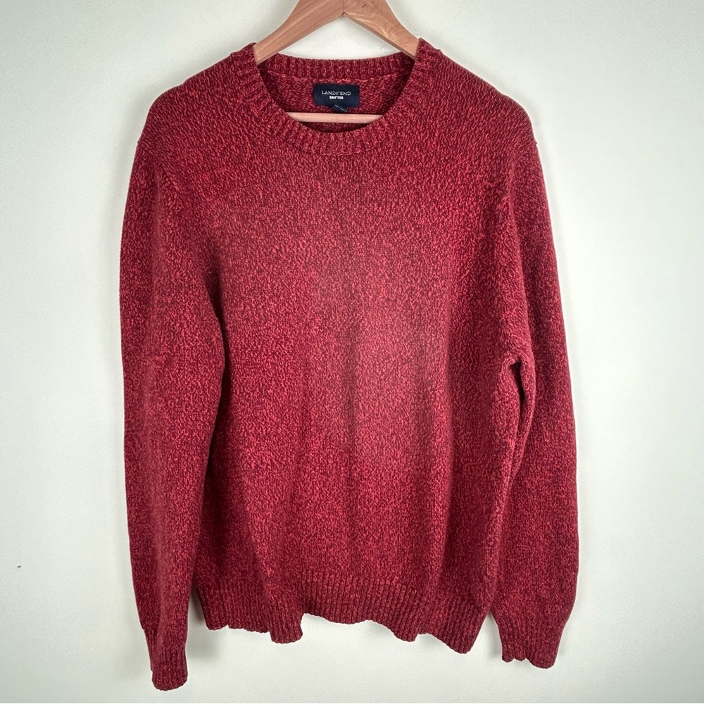 Lands’ End Drifter Red Marled Cotton Crewneck Sweater Men’s L Preppy Classic